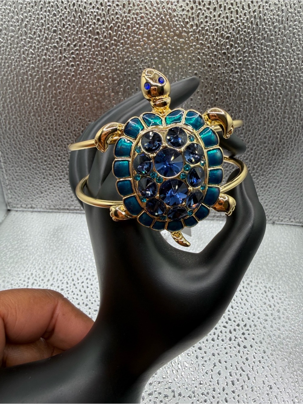 Gold-Tone Turtle Cuff Bracelet with Blue and Teal Enamel